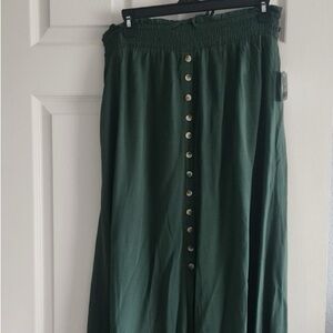 dip Dark Green Maxi Skirt with Front Buttons